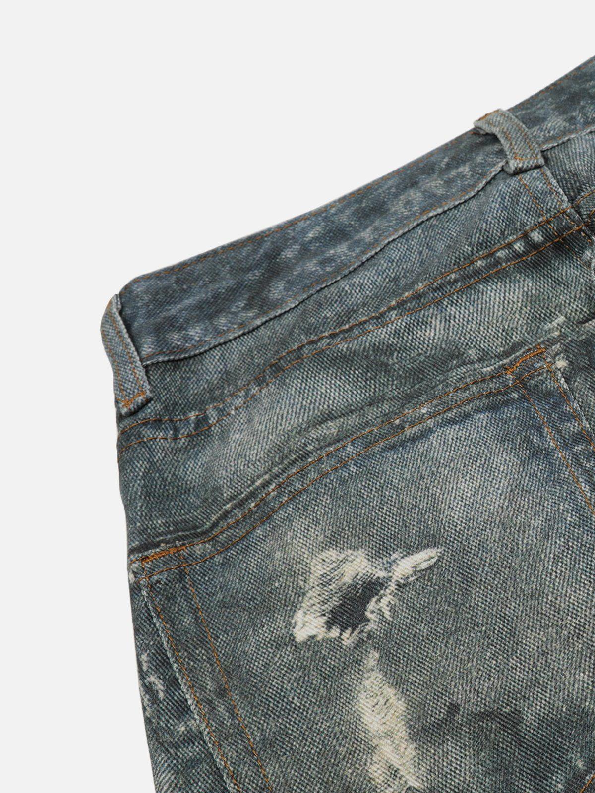 Fringe Distressed Print Jeans