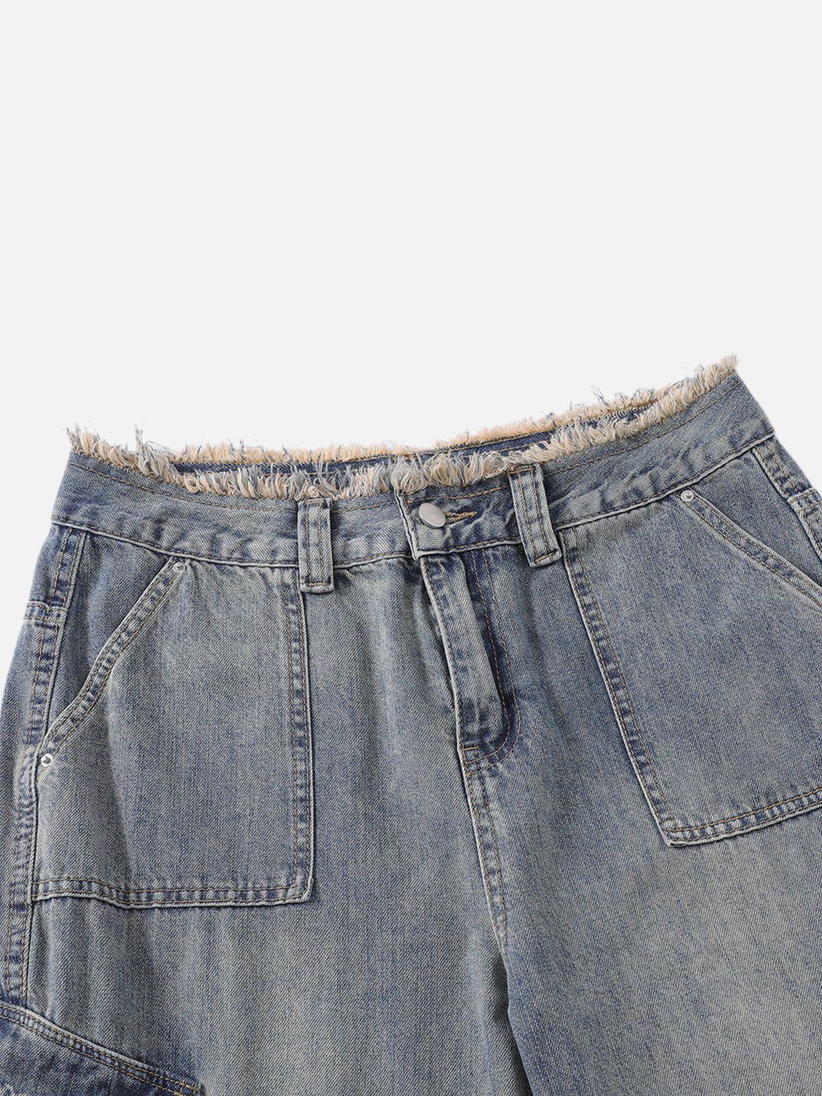 Fringe Washed Multi Pocket Jeans