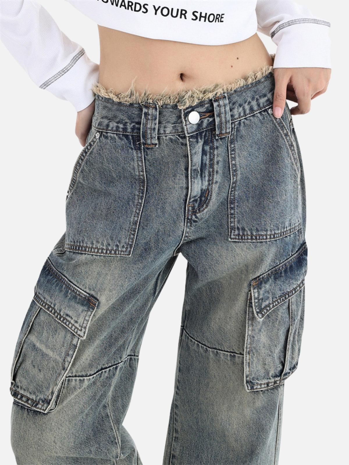 Fringe Washed Multi Pocket Jeans