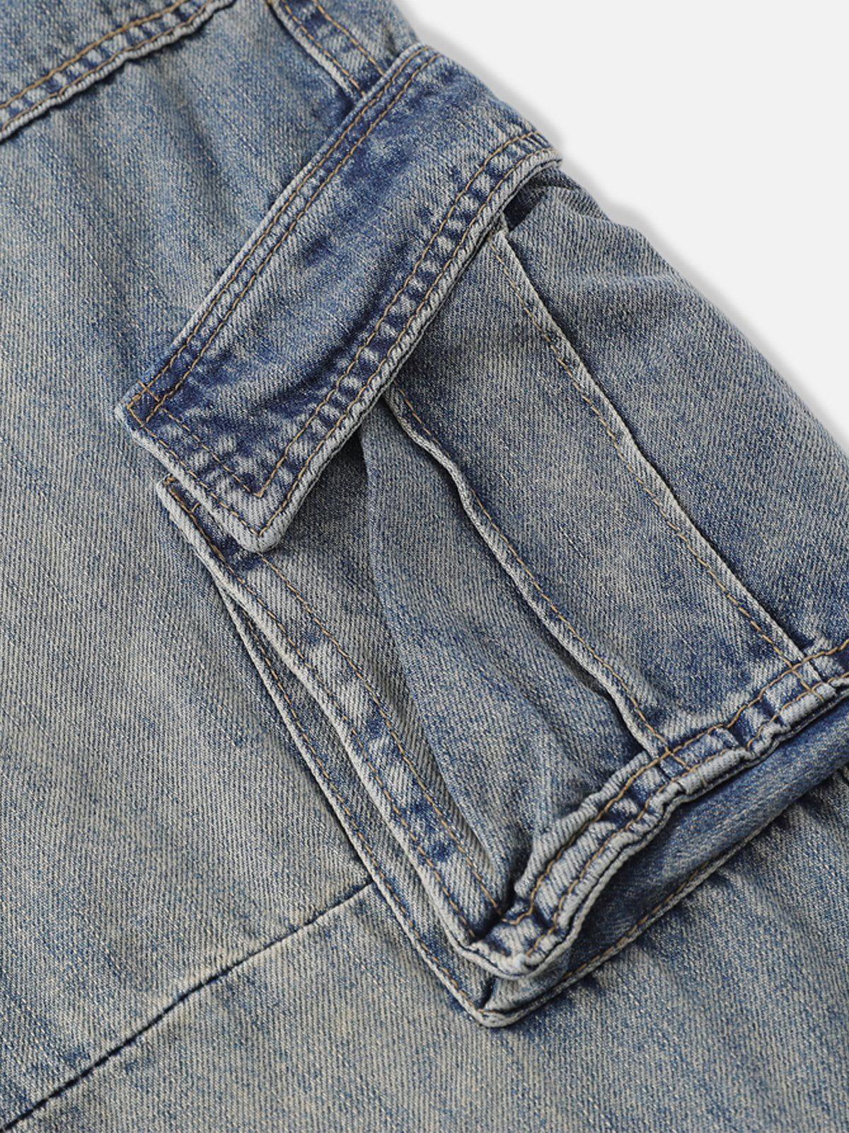 Fringe Washed Multi Pocket Jeans