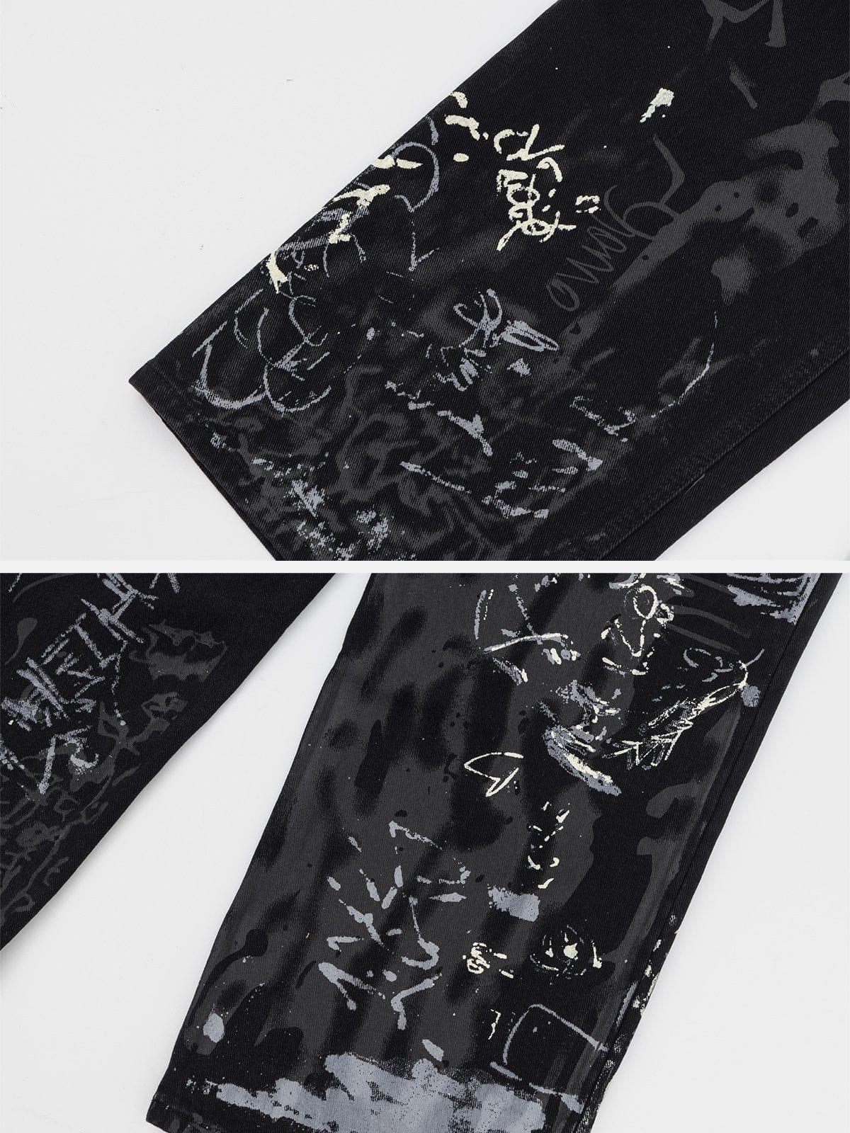 Full Print Graffiti Loose Jeans