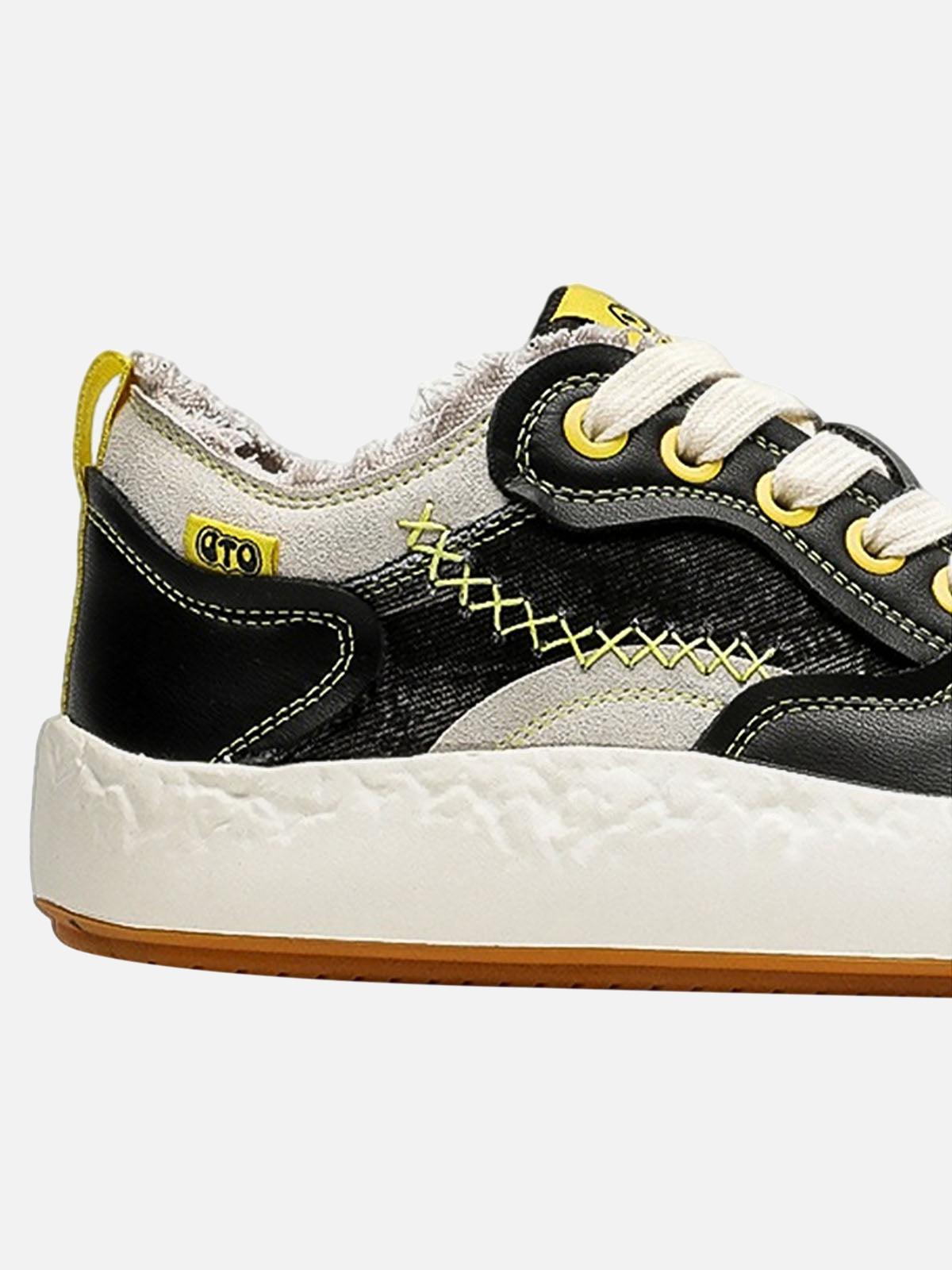 Fun Big Toe Leather Spliced Sneakers
