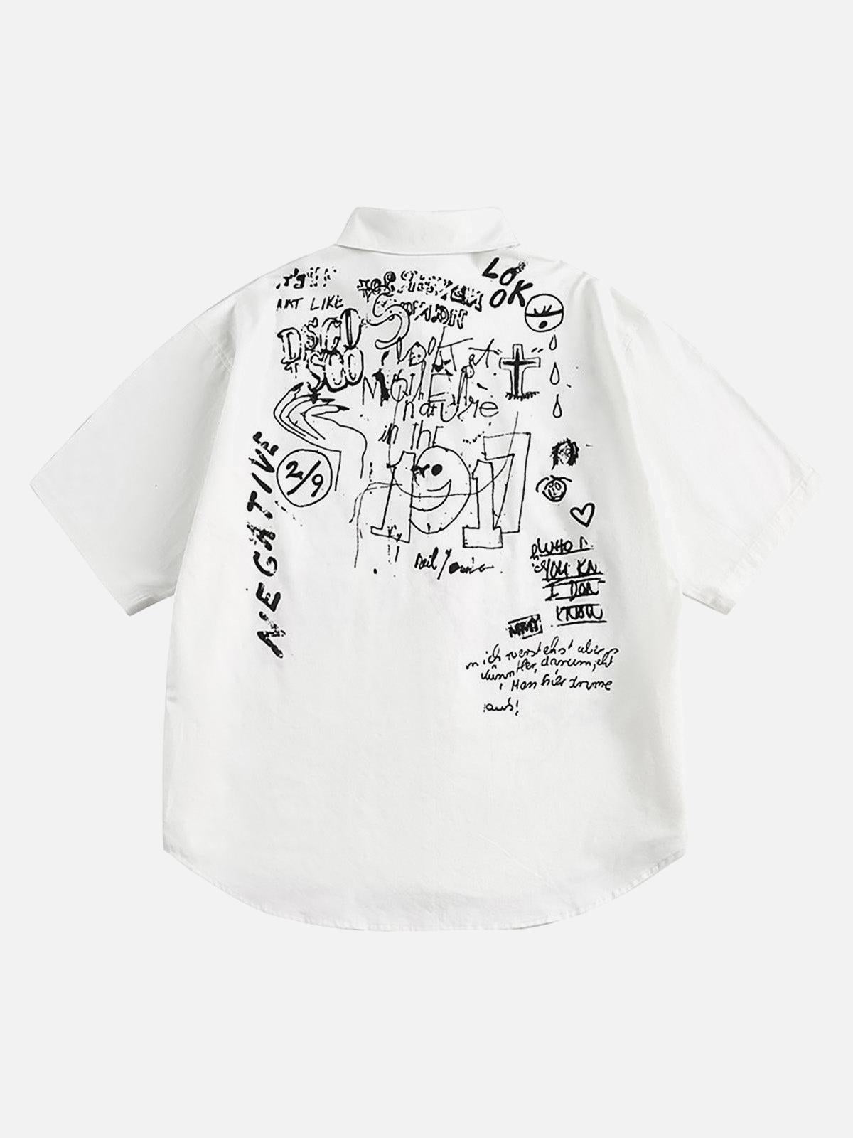 Fun Graffiti Print Short Sleeve Shirt