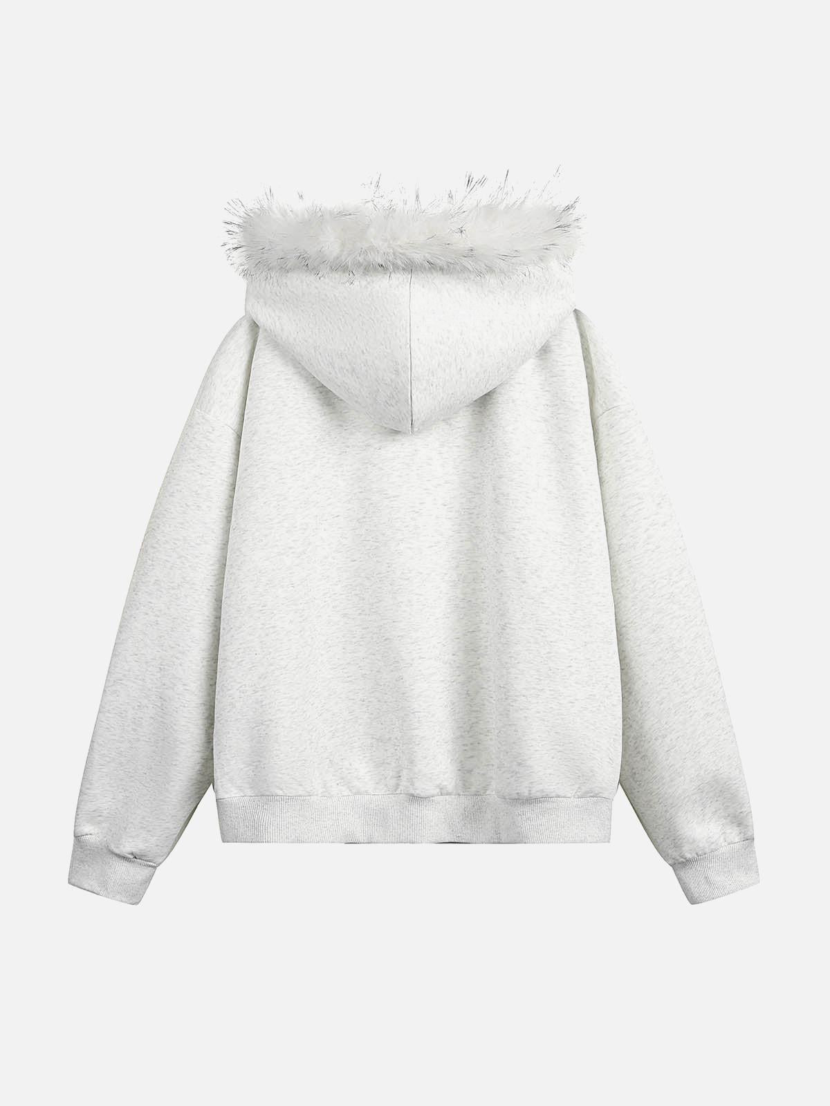 Fur Collar Stitch Detail Cardigan