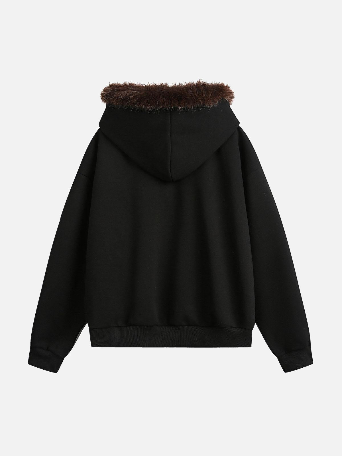 Fur Collar Stitch Detail Cardigan