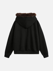Fur Collar Stitch Detail Cardigan