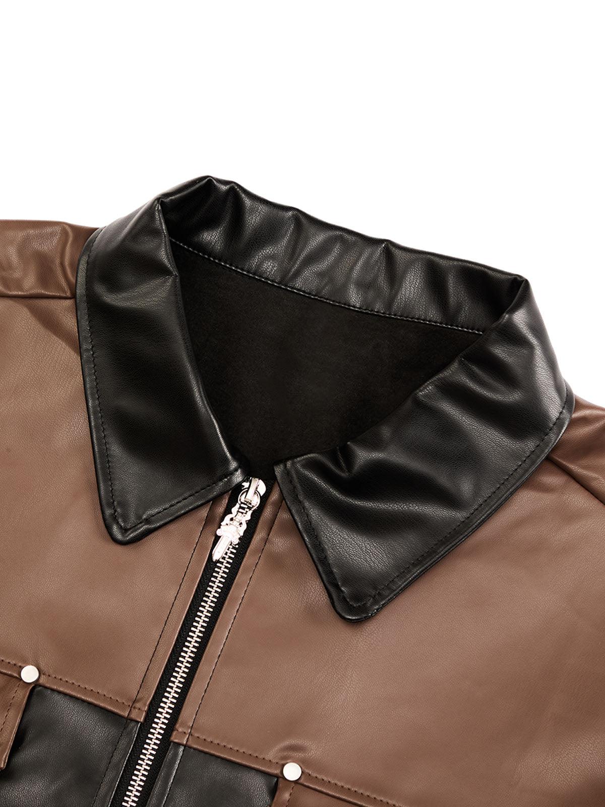 Gangster Rap Patchwork Contrast Leather Shirt