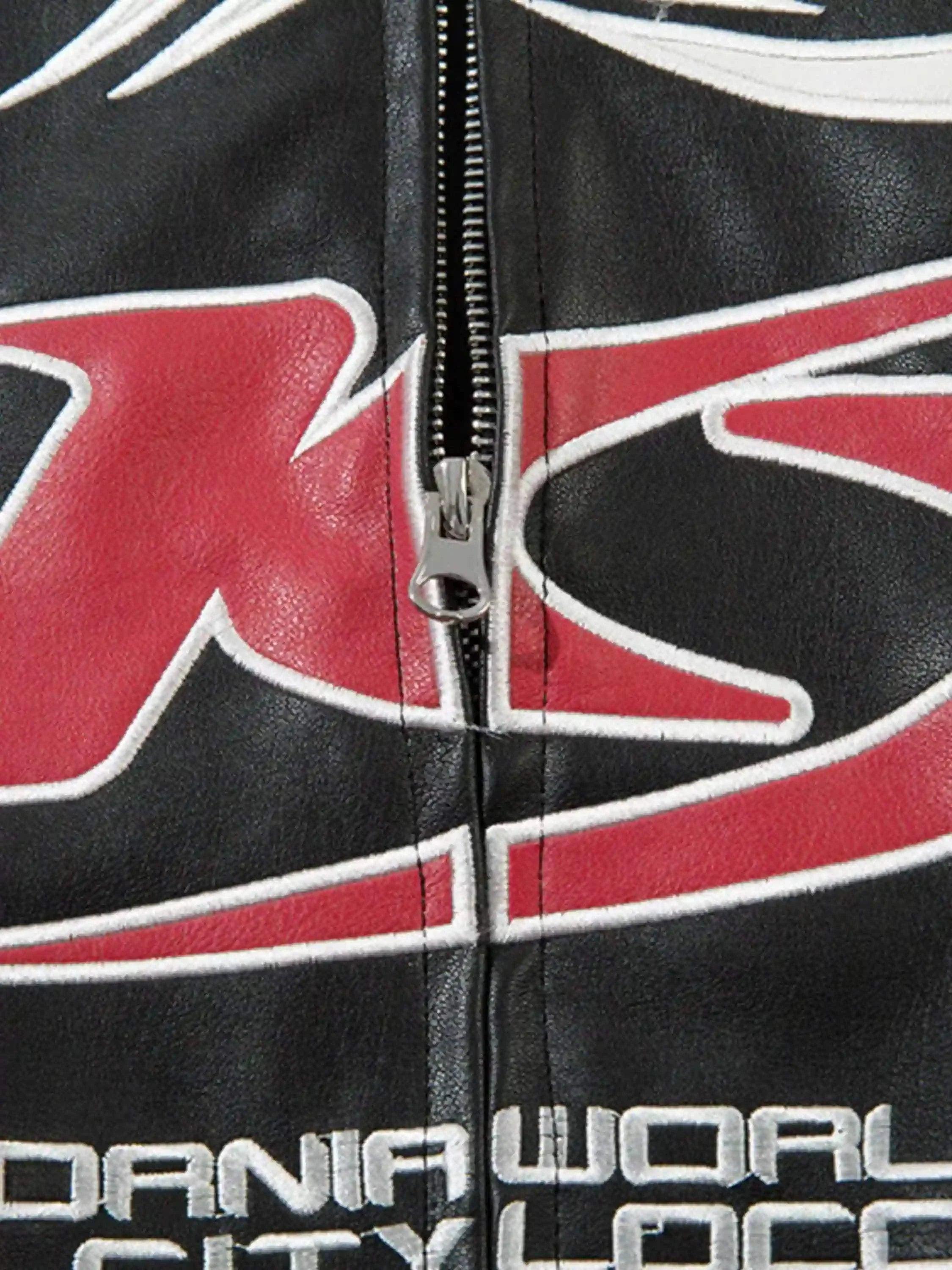 Gothic Alphabet Patch Racing Collar Jacket