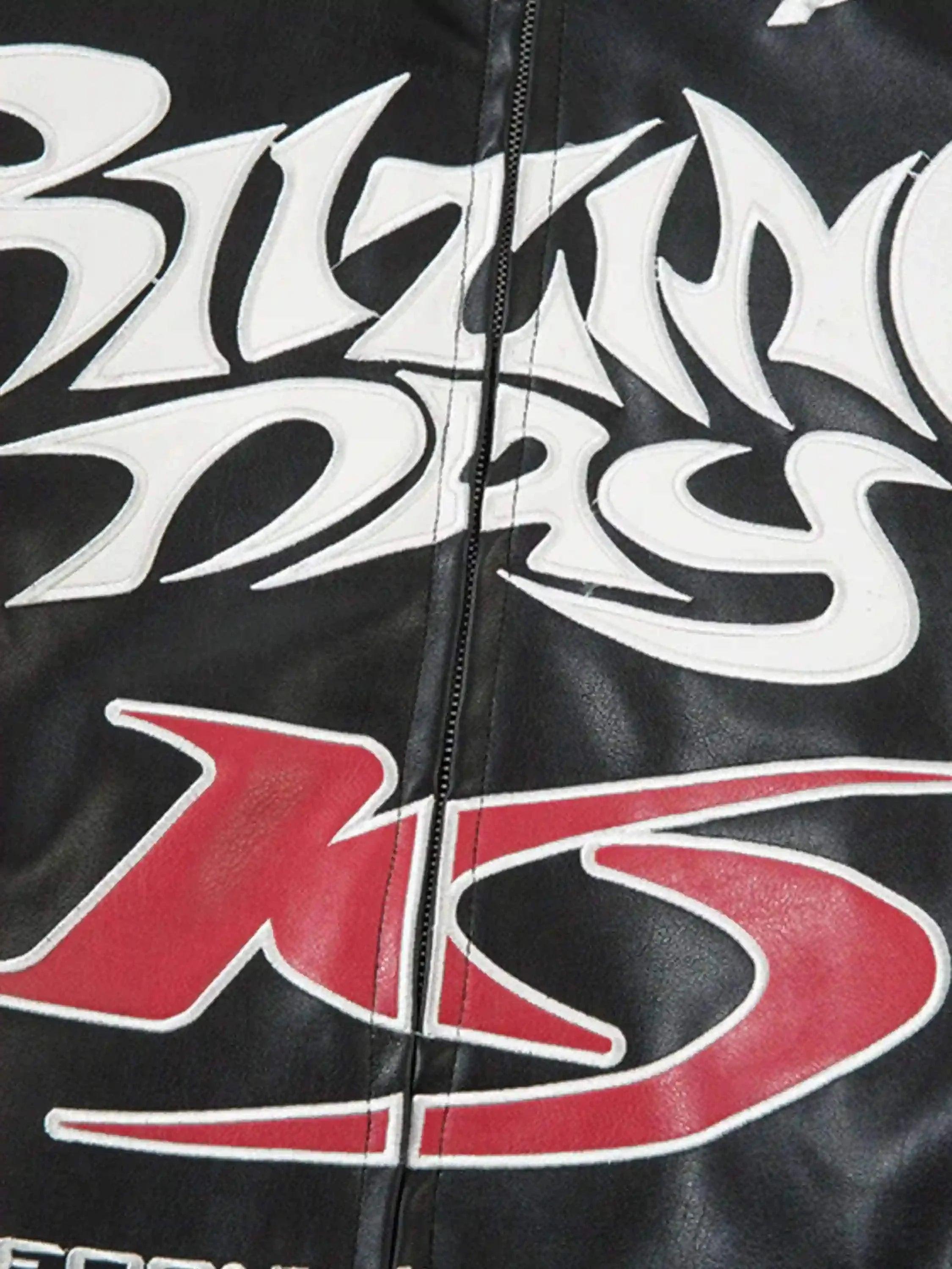 Gothic Alphabet Patch Racing Collar Jacket