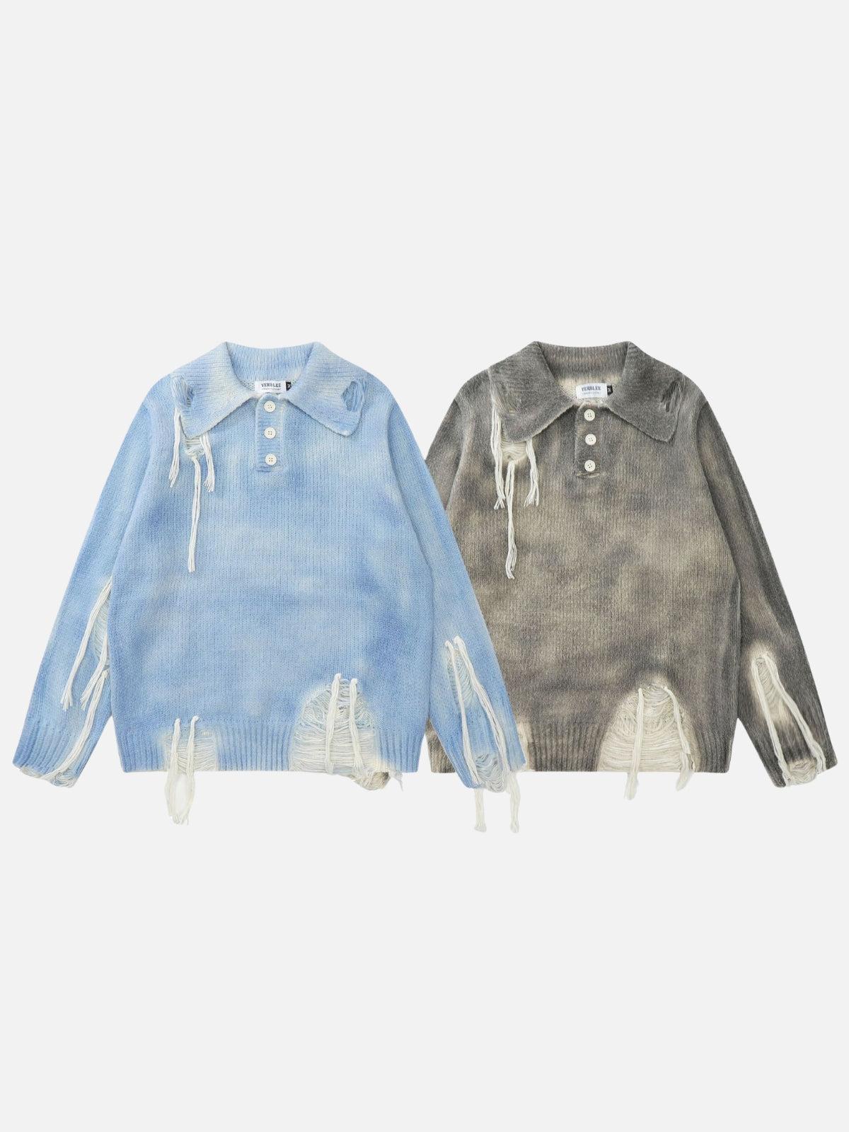 Gradient Distressed Polo Sweater
