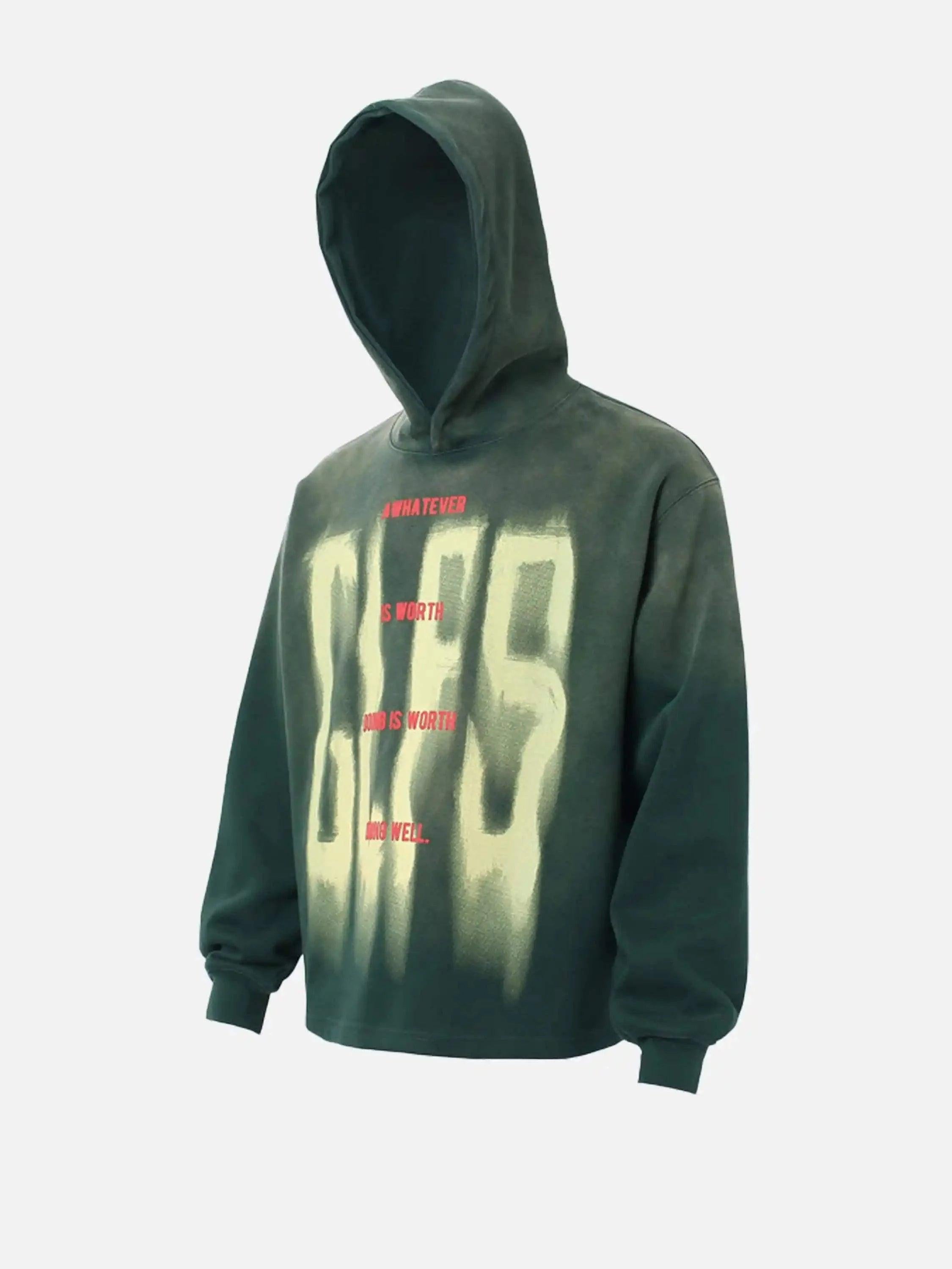 Graffiti Letter Gradient Distressed Hip-Hop Hoodie