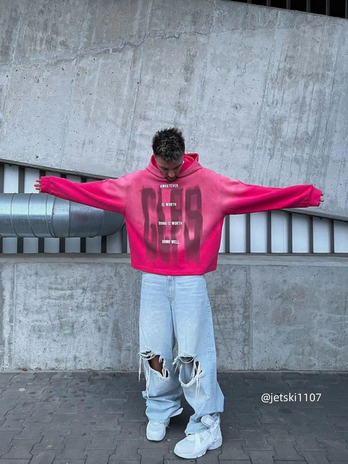 Graffiti Letter Gradient Distressed Hip-Hop Hoodie