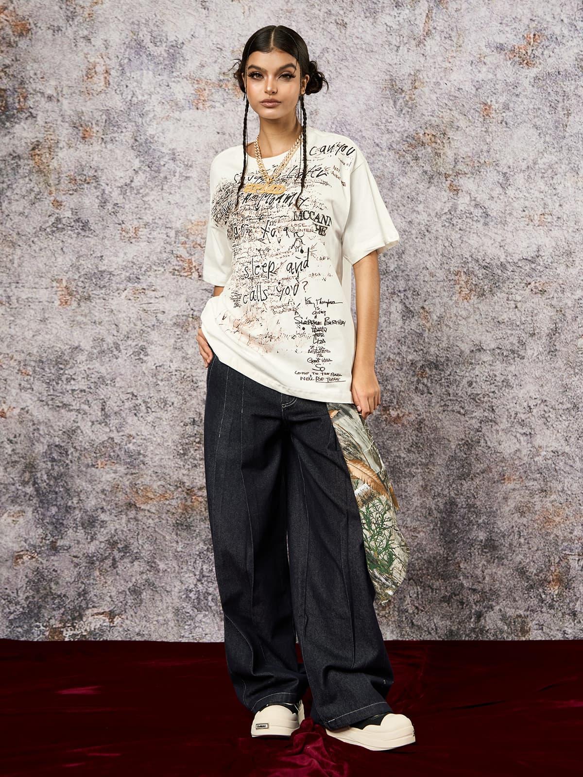 Graffiti Letter Print Oversized T-Shirt