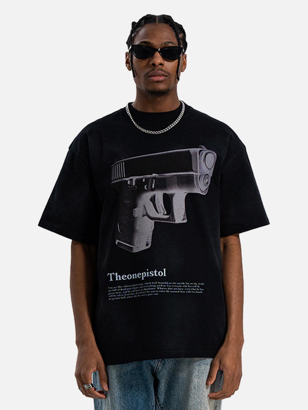Graphic Gun Print T-Shirt - Bold Statement for Urban Style