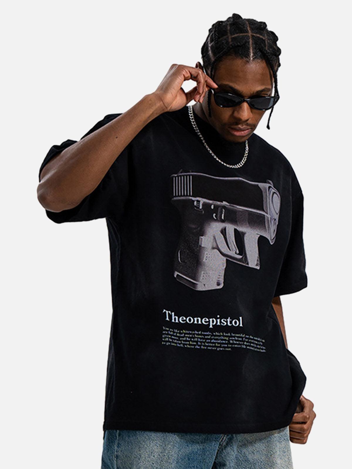 Graphic Gun Print T-Shirt - Bold Statement for Urban Style