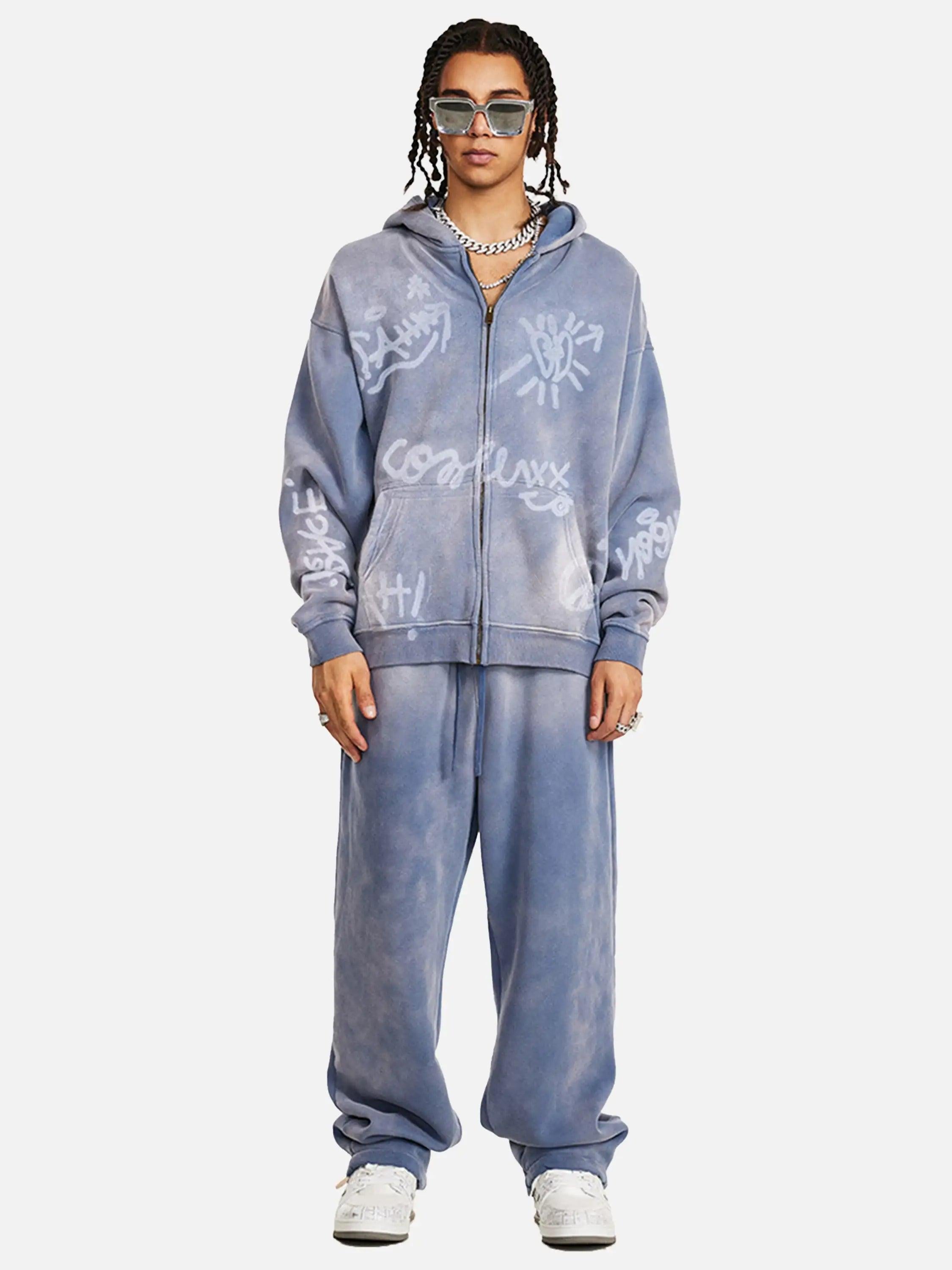 Hand-Drawn Graffiti Washed Thick Hoodie