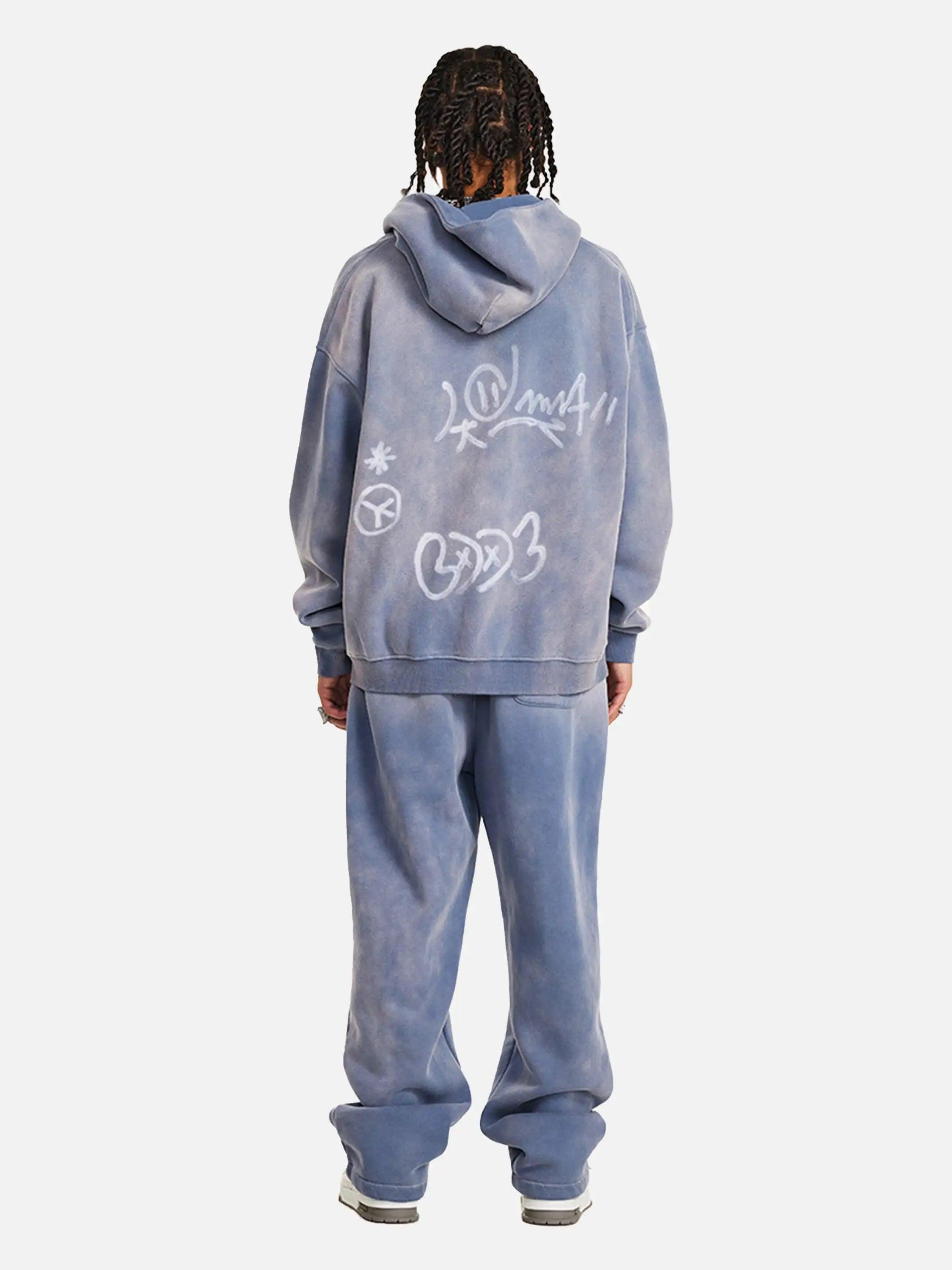 Hand-Drawn Graffiti Washed Thick Hoodie
