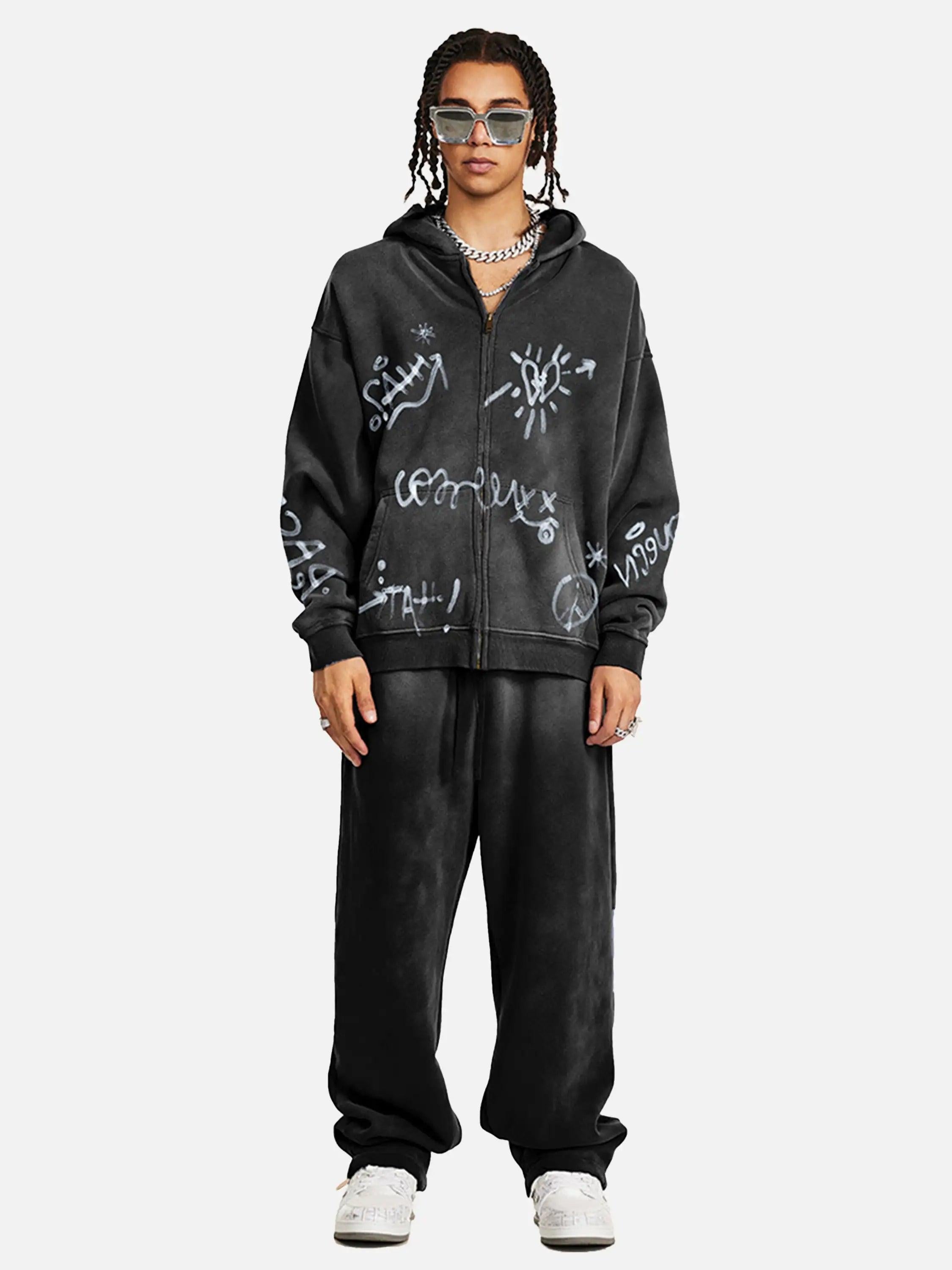 Hand-Drawn Graffiti Washed Thick Hoodie
