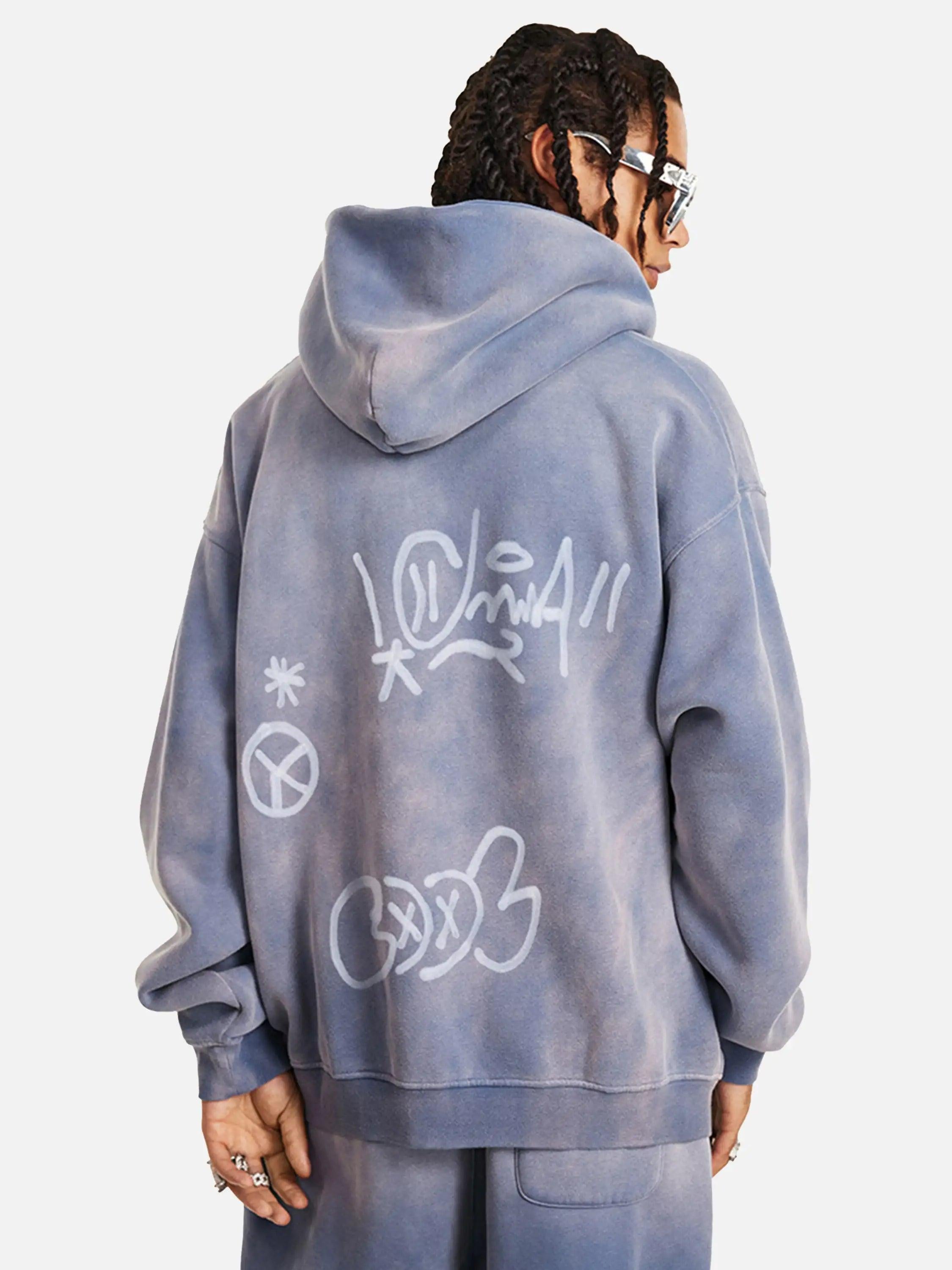 Hand-Drawn Graffiti Washed Thick Hoodie