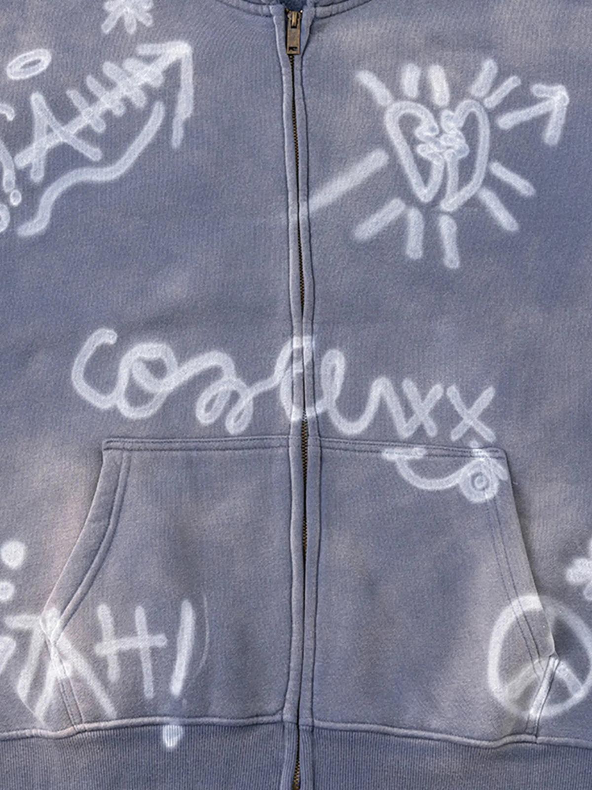 Hand-Drawn Graffiti Washed Thick Hoodie