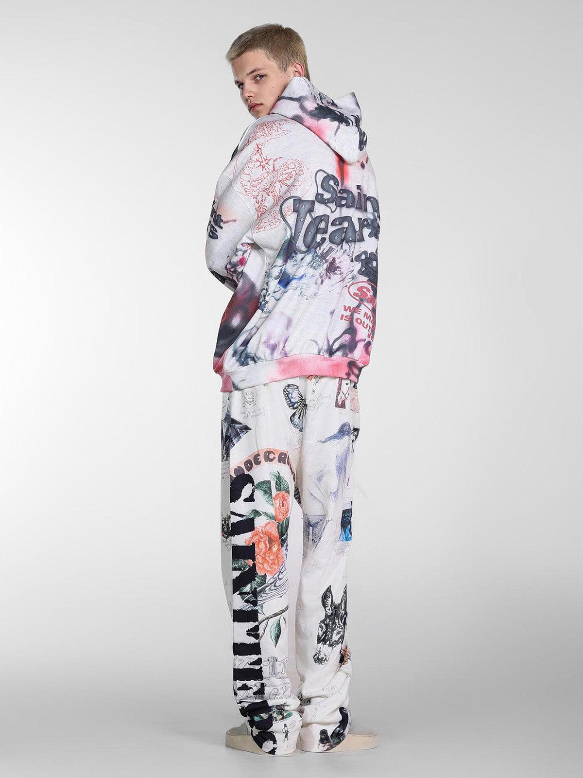 Hand-Painted Ink Graffiti Hoodie