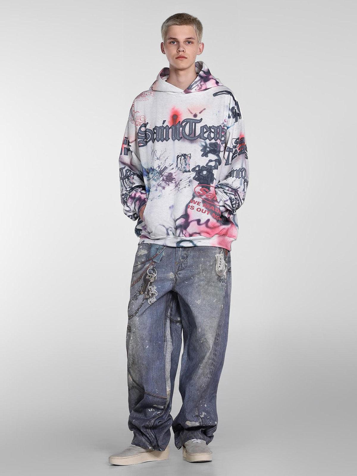 Hand-Painted Ink Graffiti Hoodie