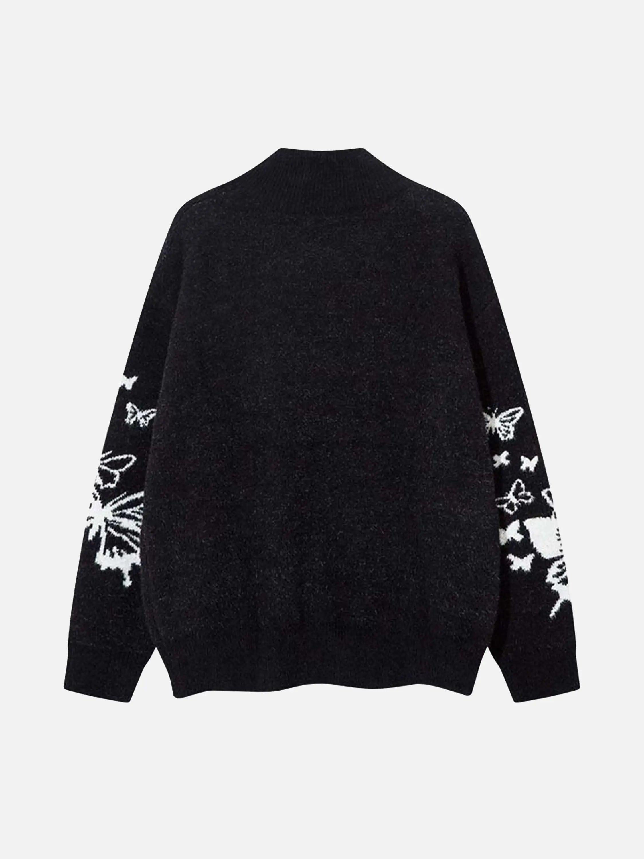 Hand-Painted Slogan Butterfly Jacquard Cardigan
