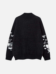 Hand-Painted Slogan Butterfly Jacquard Cardigan
