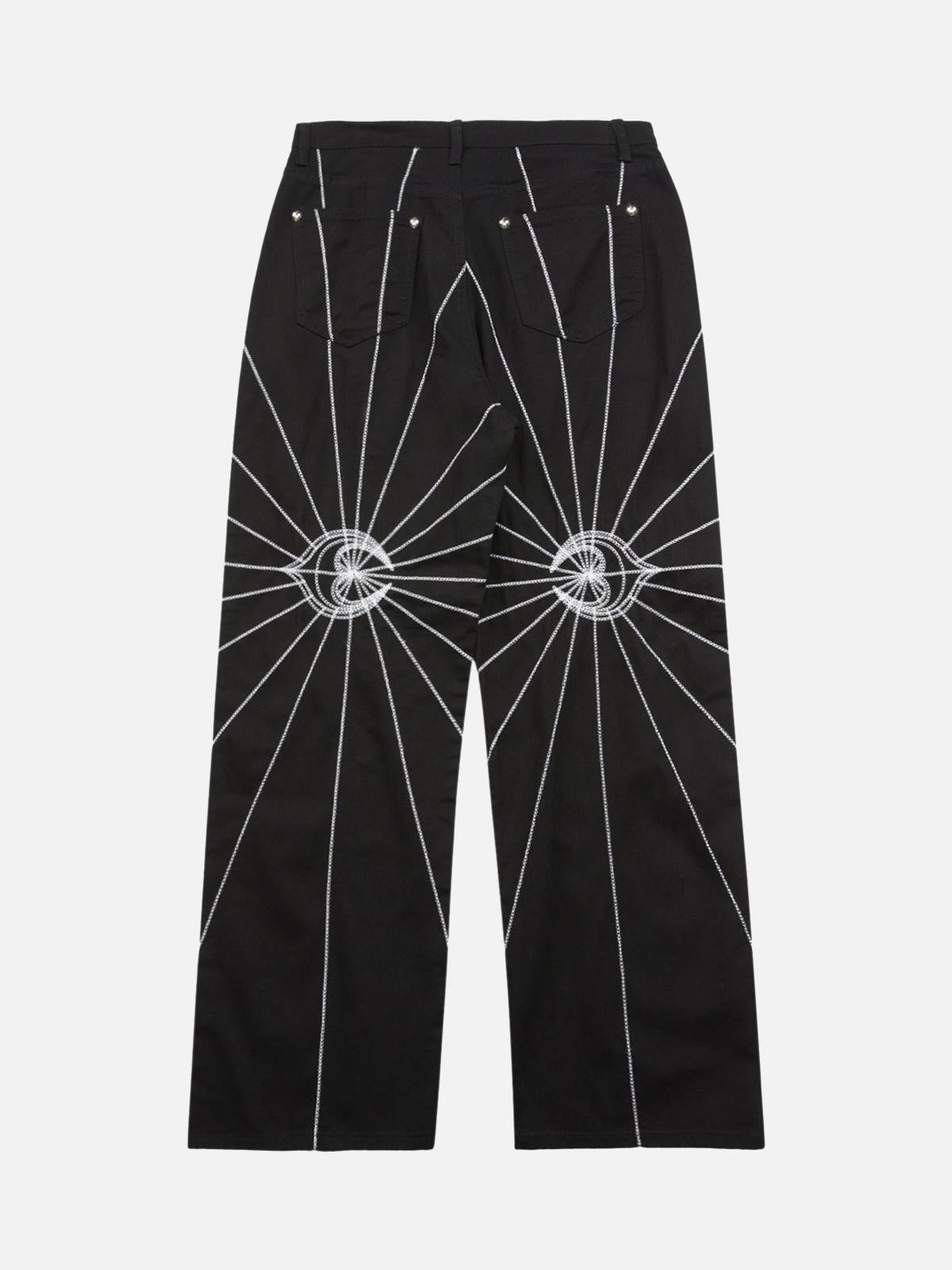 Heavy Spider Web Embroidered Topstitch Jeans