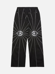 Heavy Spider Web Embroidered Topstitch Jeans