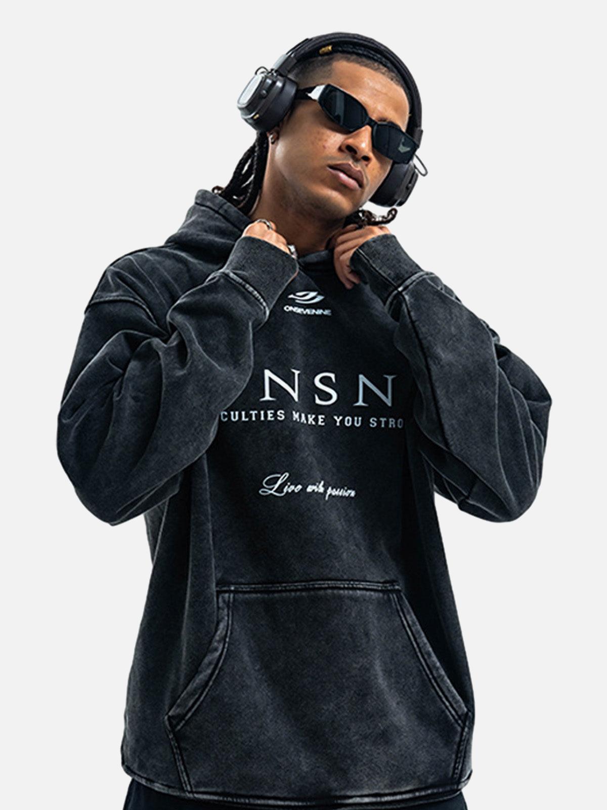 Heavy Washed Print Fleece Hoodie