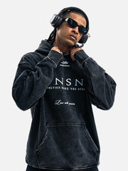 Heavy Washed Print Fleece Hoodie