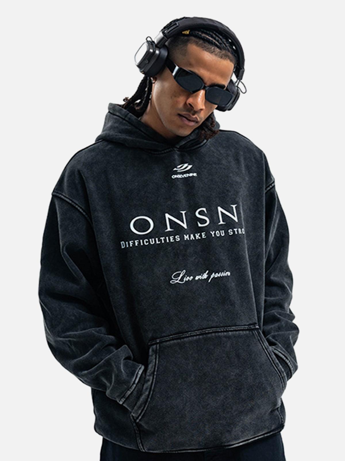 Heavy Washed Print Fleece Hoodie