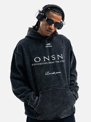 Heavy Washed Print Fleece Hoodie