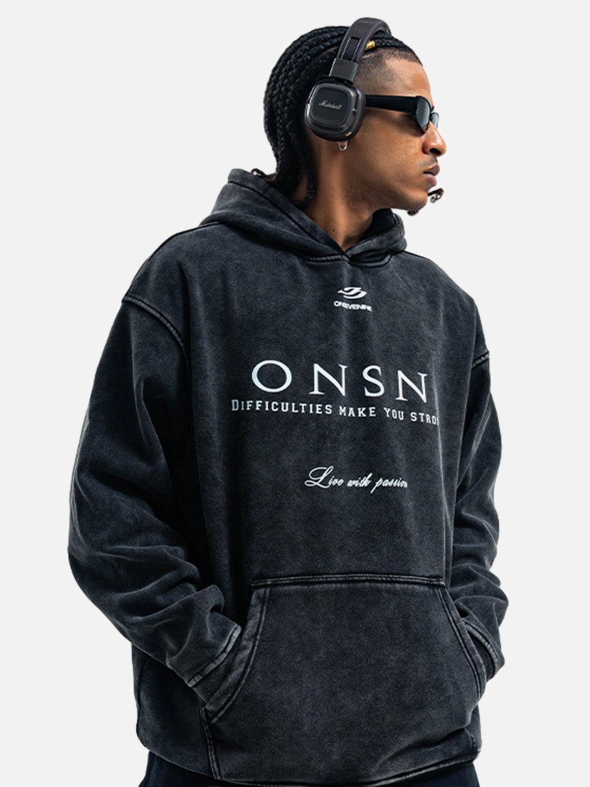 Heavy Washed Print Fleece Hoodie