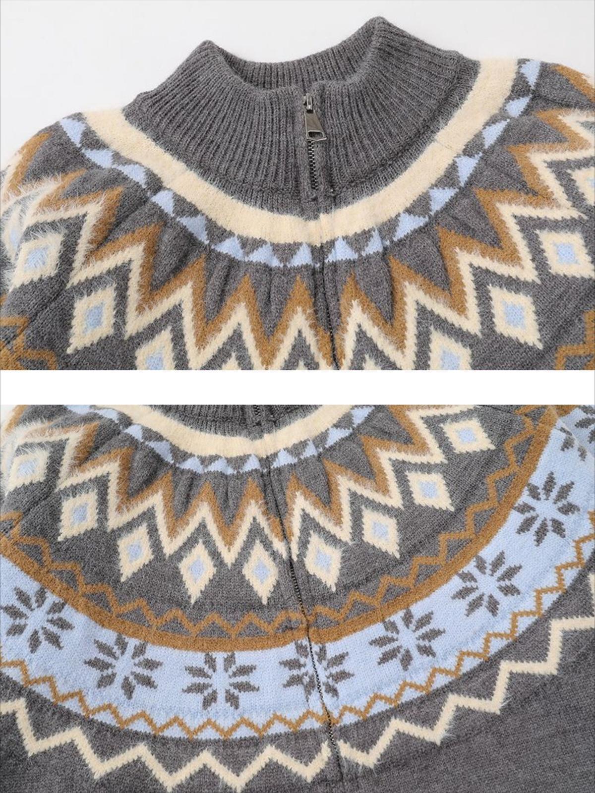 High-Neck knitwear Diamond Weave Jacquard Sweater