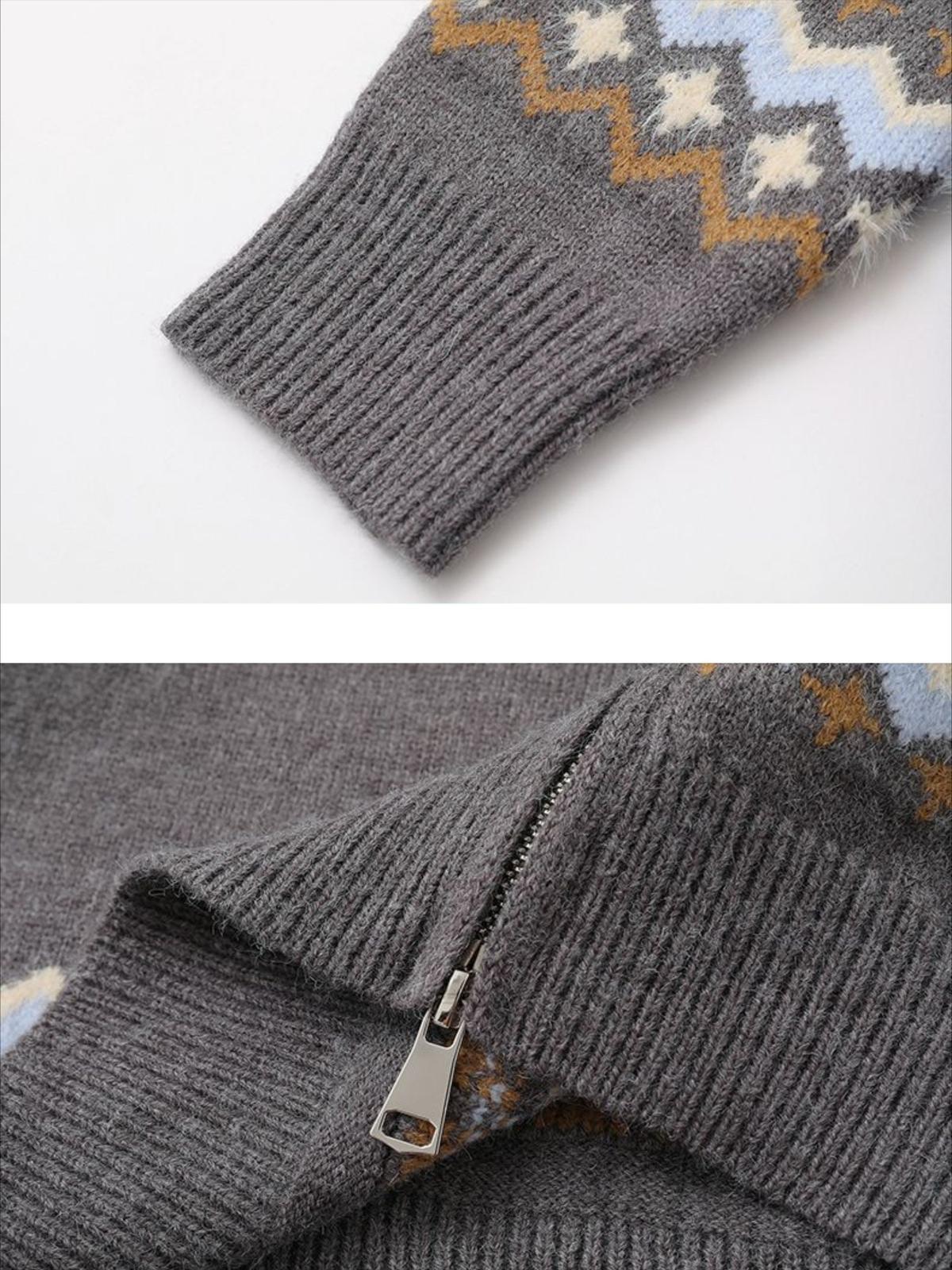 High-Neck knitwear Diamond Weave Jacquard Sweater