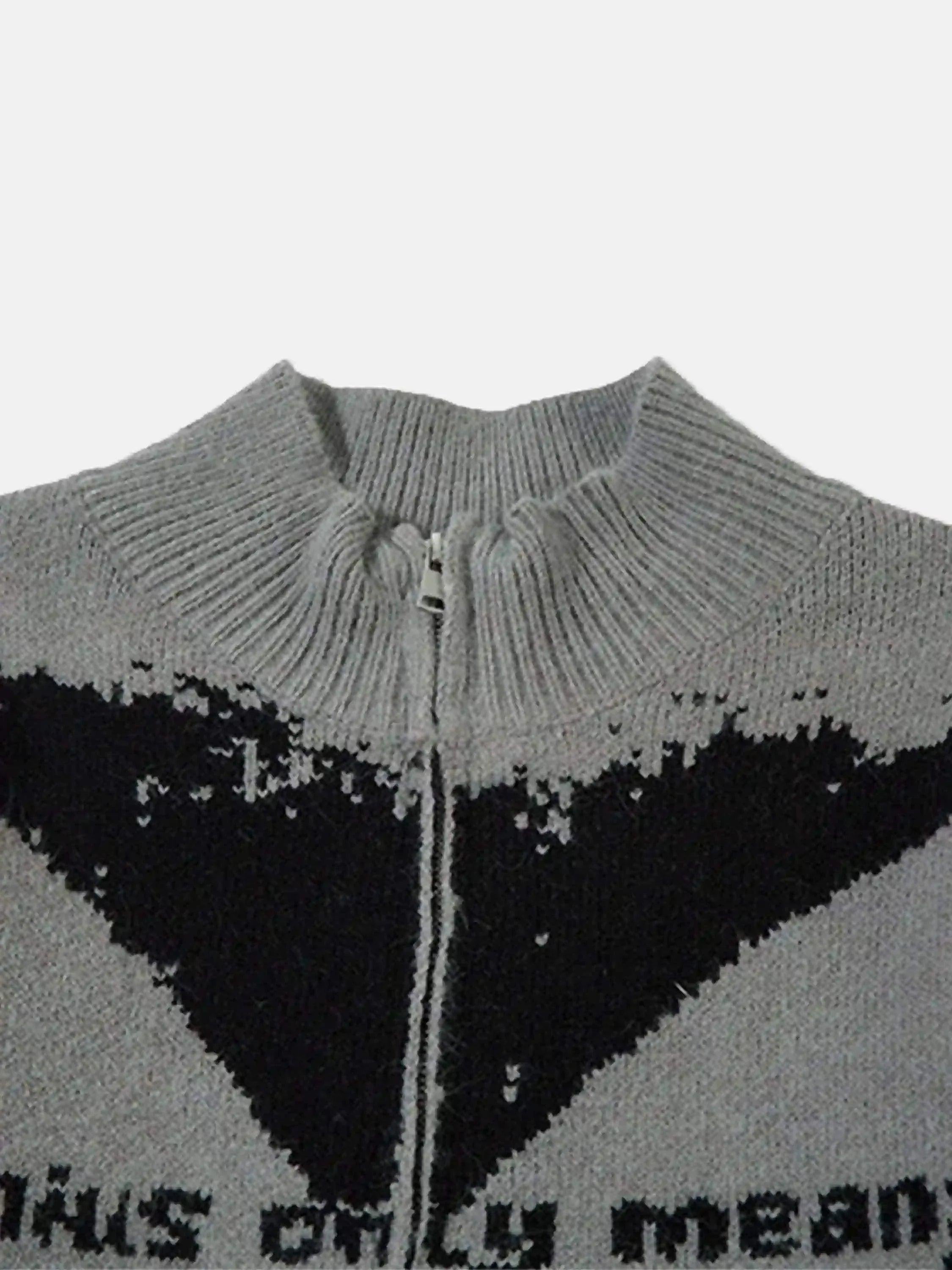 High Street Abstract Pattern Zipper Stand Collar Cardigan
