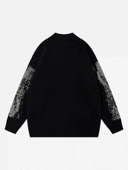 High Street Abstract Pattern Zipper Stand Collar Cardigan