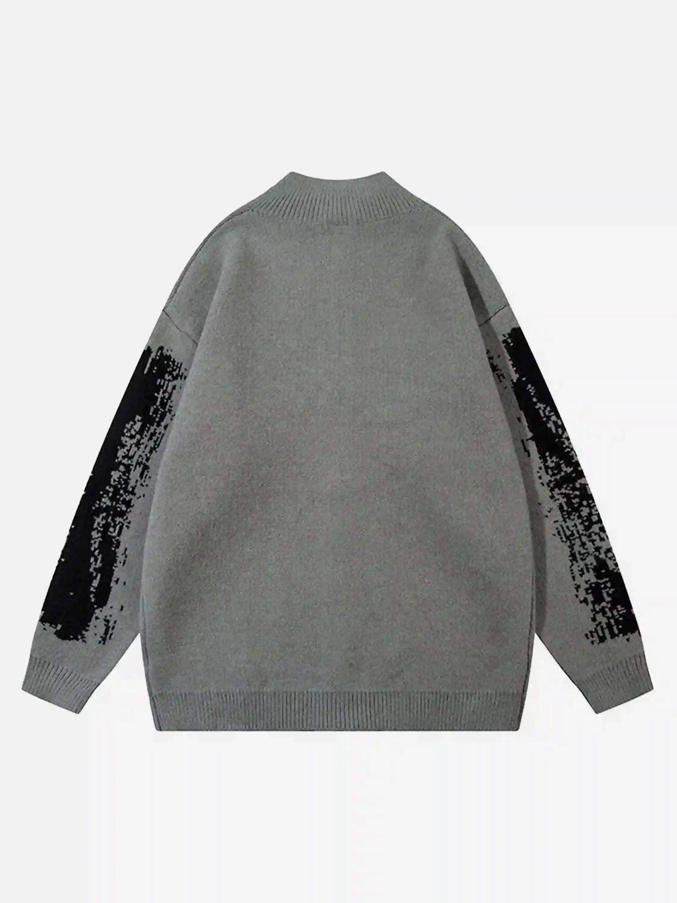High Street Abstract Pattern Zipper Stand Collar Cardigan