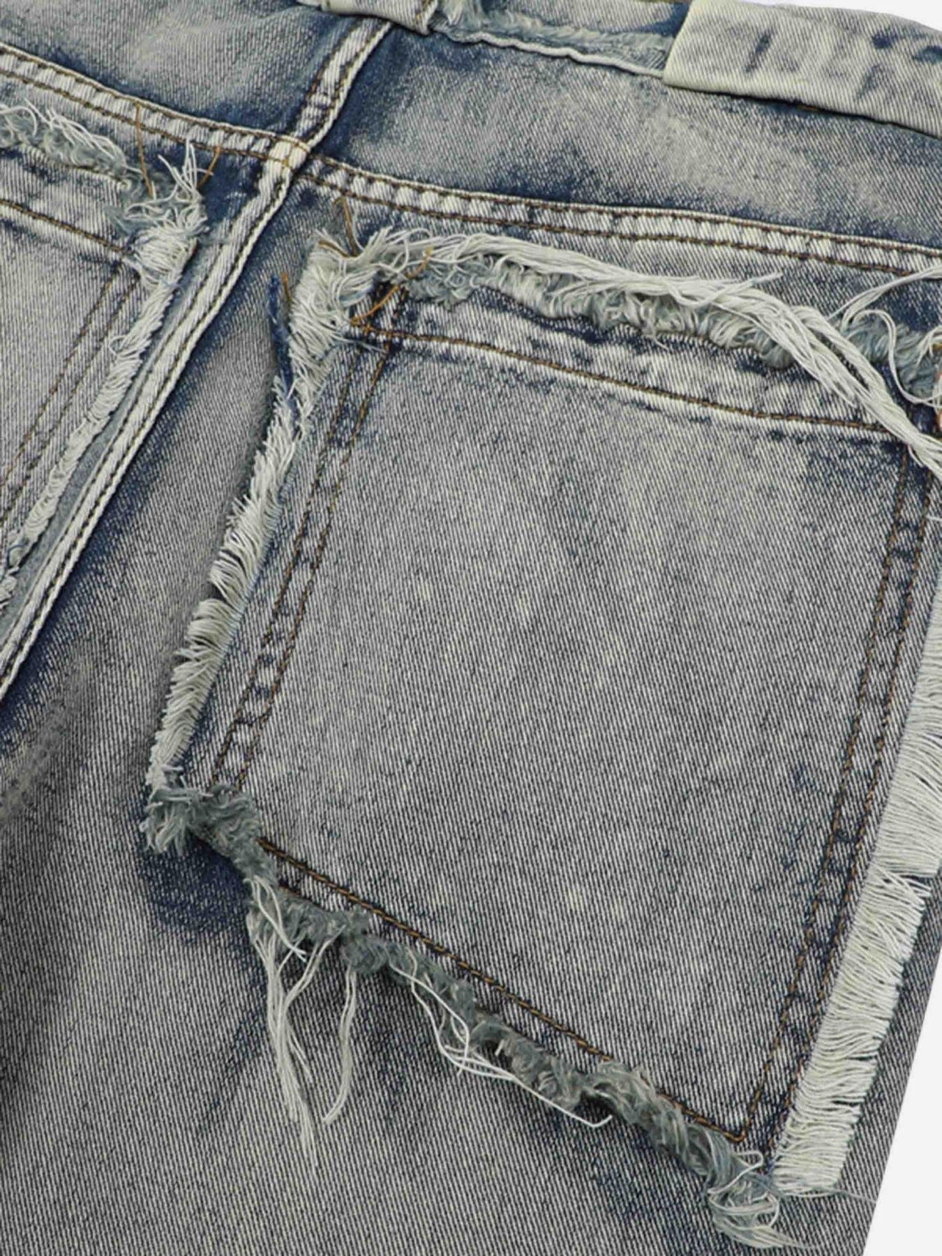 High Street Distressed Raw Edge Jeans
