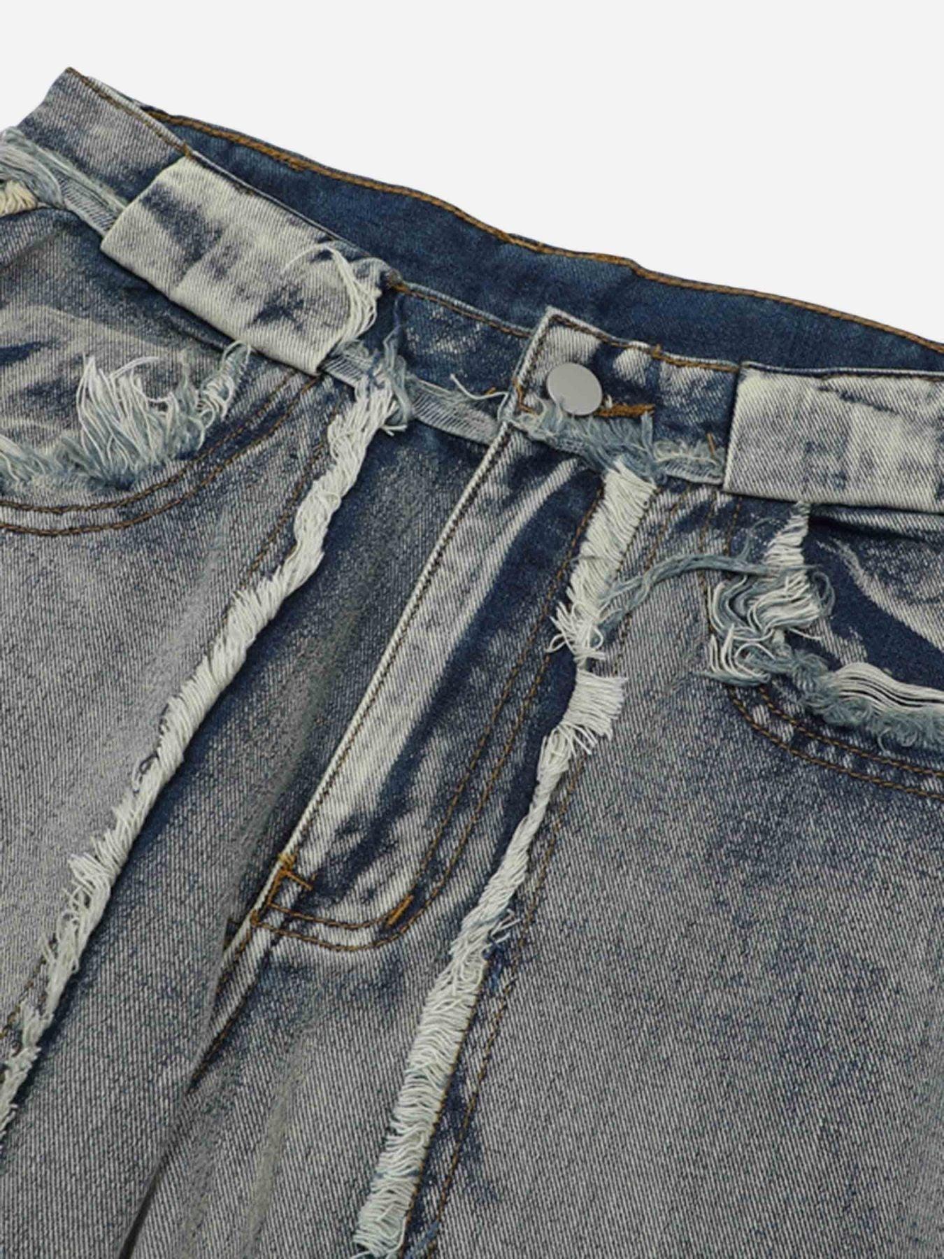 High Street Distressed Raw Edge Jeans