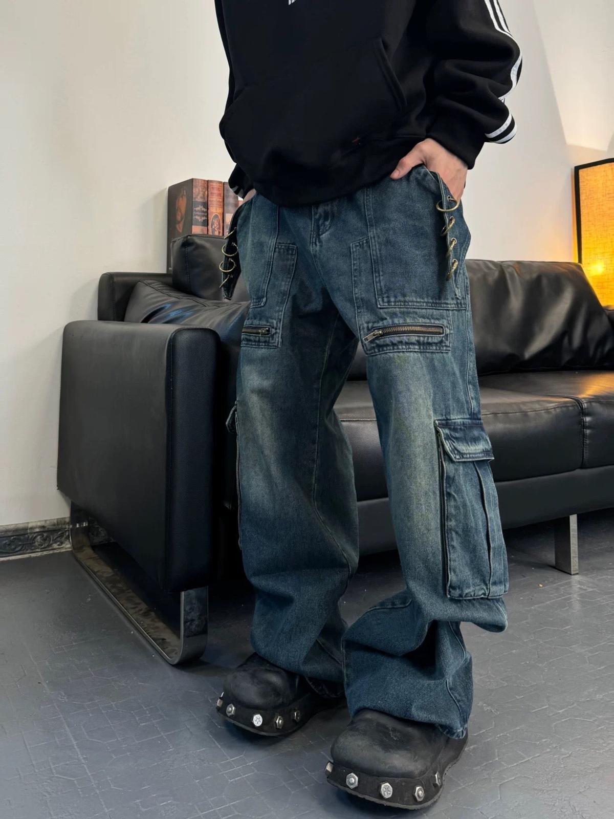 High Street Heavy Duty Design Multi-Pocket Jeans