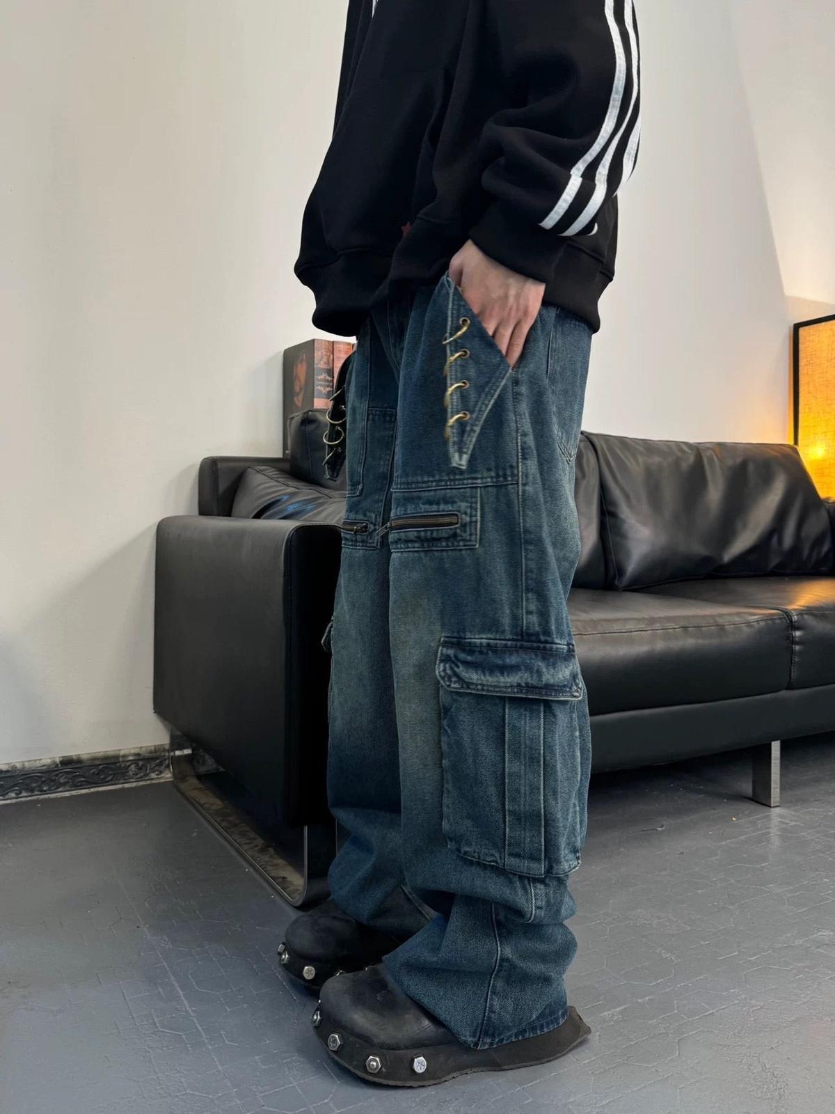 High Street Heavy Duty Design Multi-Pocket Jeans
