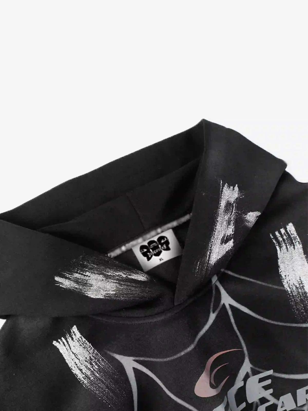 High Street Hip Hop Spider Web Print Hoodie