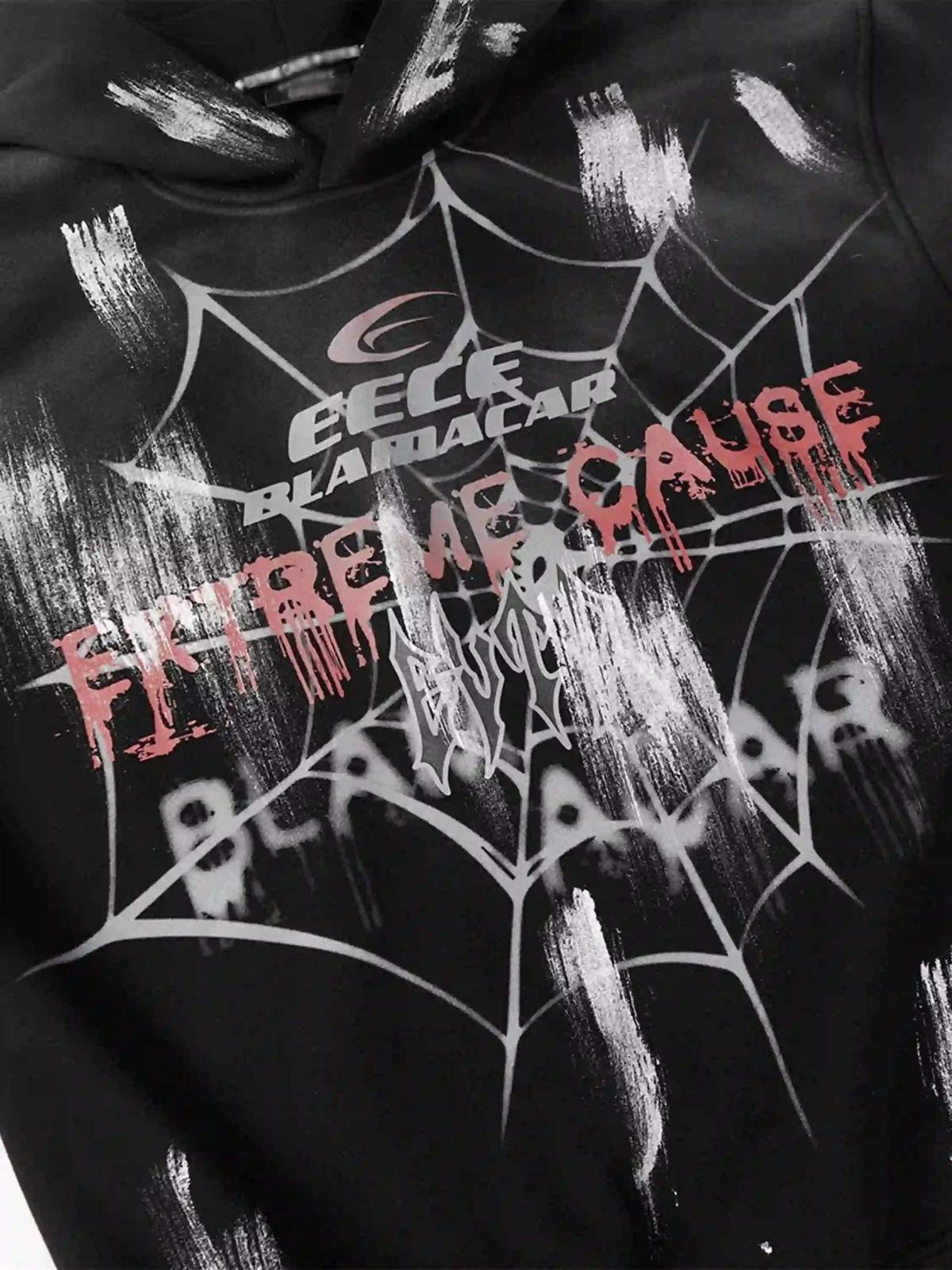 High Street Hip Hop Spider Web Print Hoodie