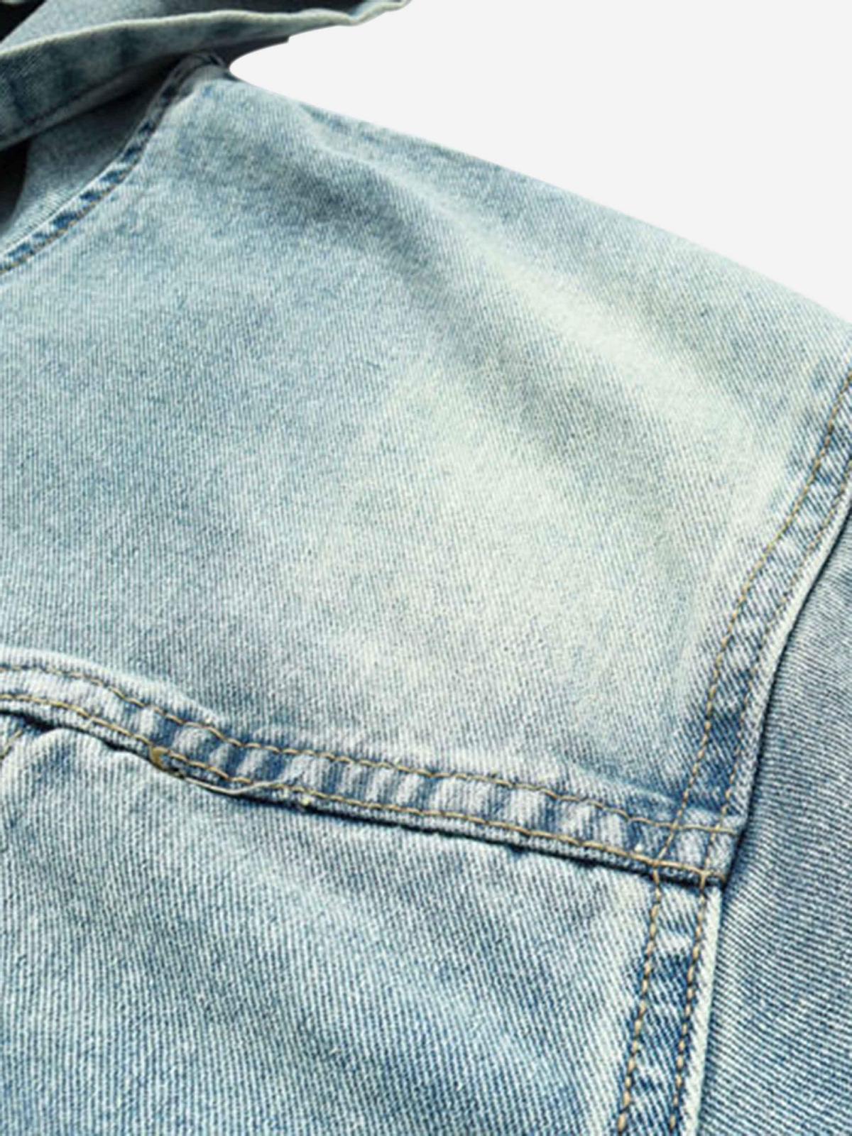 High Street Washed And Worn Denim Hoodie