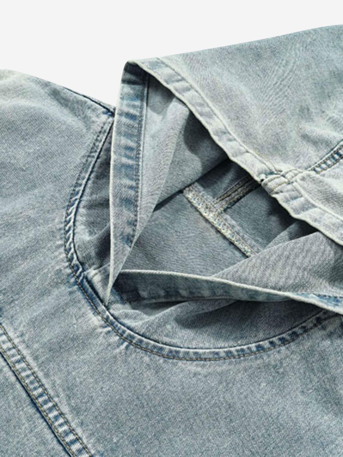 High Street Washed And Worn Denim Hoodie