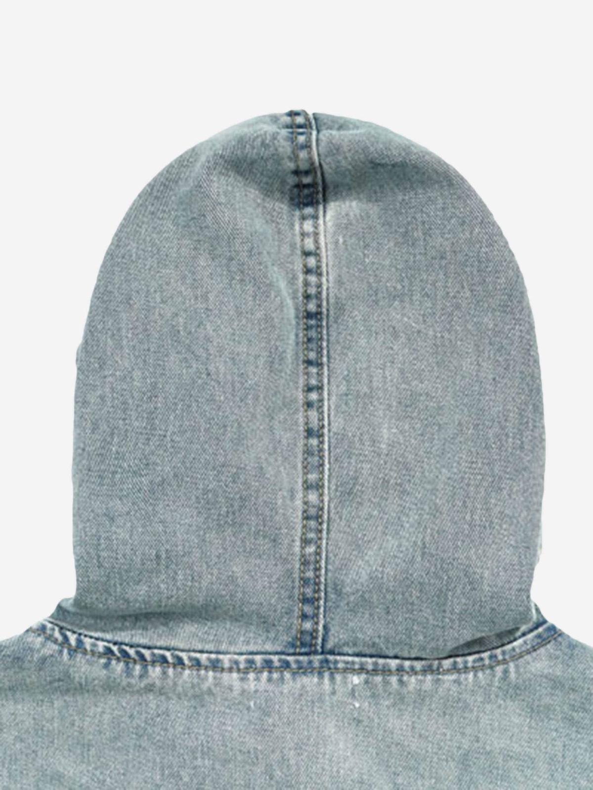 High Street Washed And Worn Denim Hoodie