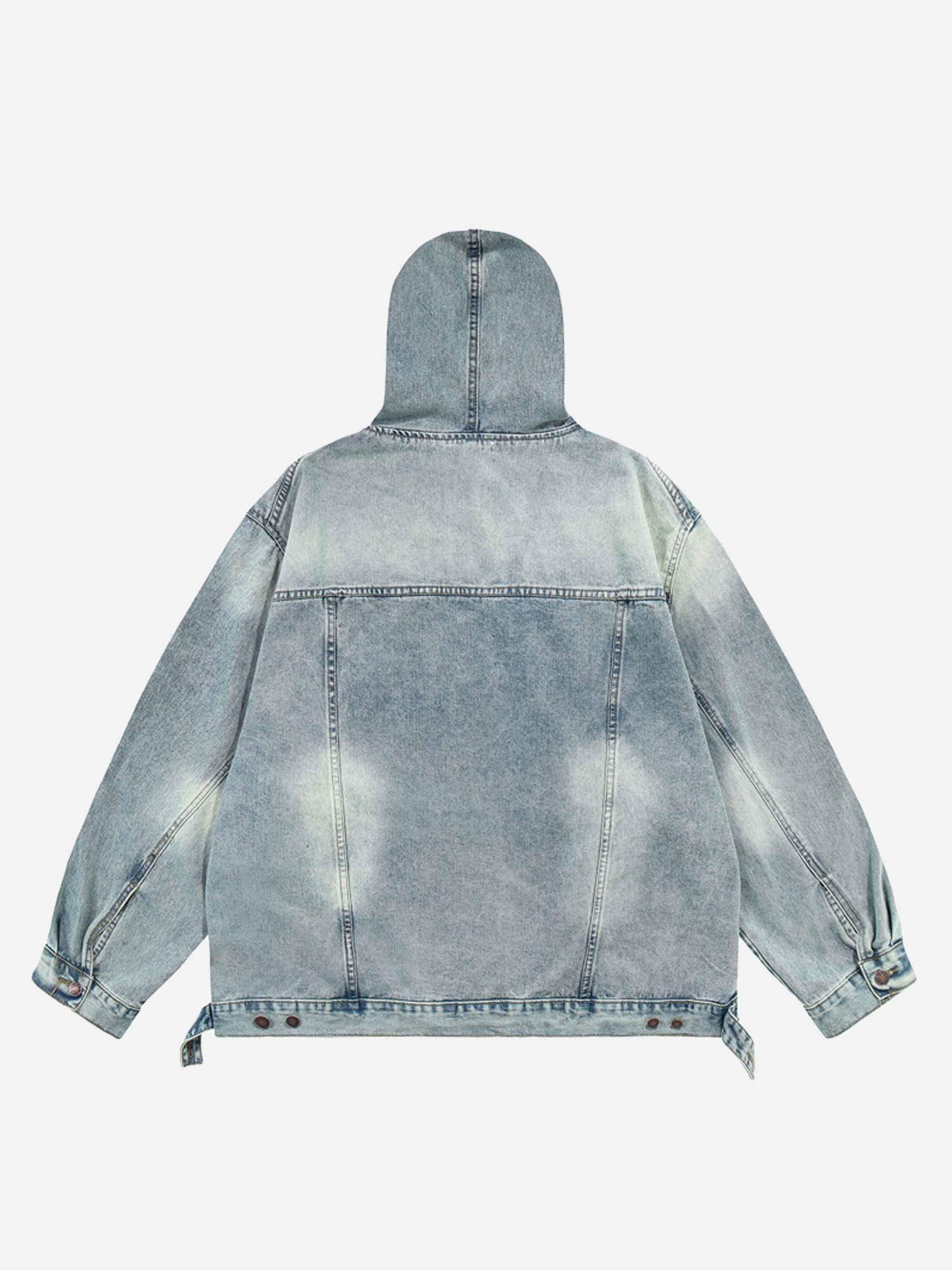 High Street Washed And Worn Denim Hoodie